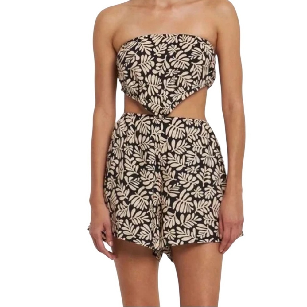 NWT WeWoreWhat Linen Strapless Cutout Blend Romper In Black Size XS